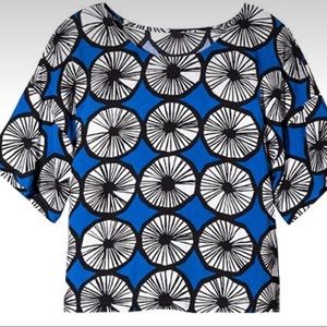 Marimekko Target Appelsiini Blue White Mod Print Boxy Fit Cropped Shirt Top L